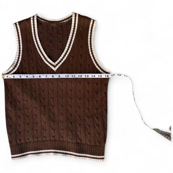 J. GALT Brown Cable Knit Sweater Vest 100% Cotton Academia Preppy Y2K Retro, S? - Picture 4 of 8